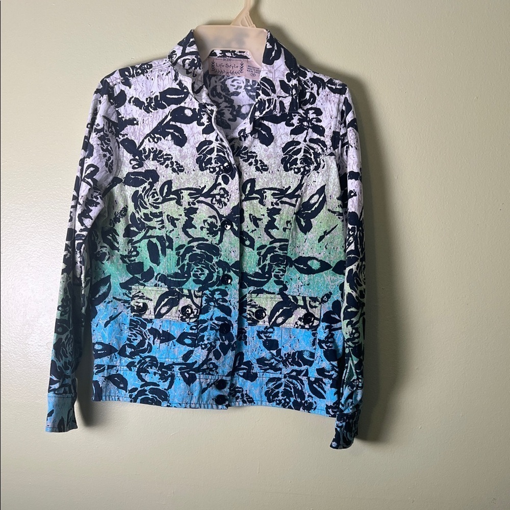 Life Style Floral Blue and Black Women's Jacket